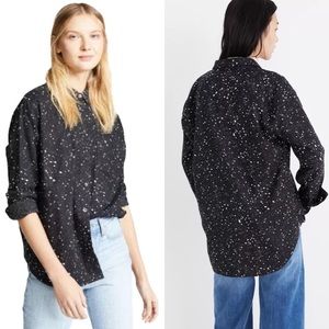 MADEWELL Oversized Ex-Boyfriend Black White Stars Button Up Shirt $89.50 EUC XXS